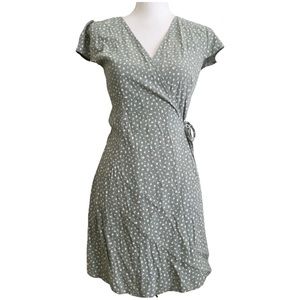 Brandy Melville Robbie Ditsy Floral Wrap Mini Dress Printed Sage Green